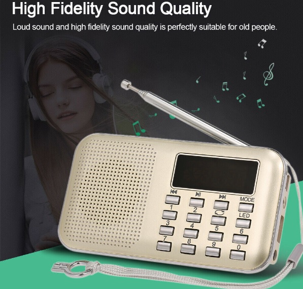 Y-896 Mini FM Radio Portable Digital Stereo Speaker MP3 Audio Player สีทอง