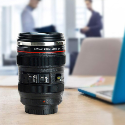 แก้วน้ำพร้อมฝาปิดสนิท แน่นหนา แก้วน้ำรูปเลนส์กล้อง Caniam