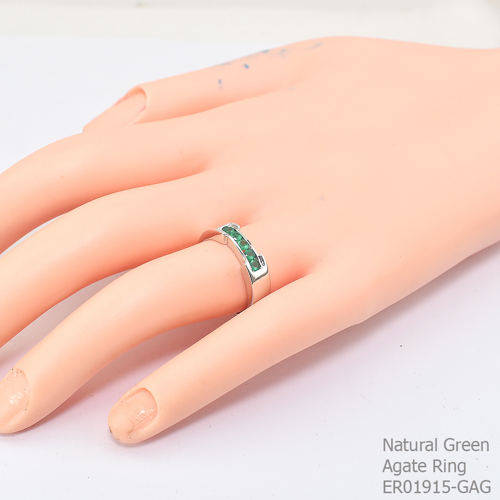 SKJewelryFactory แหวนเเถวพลอยสีเขียว ตัวเรือนเงินแท้ 92.5% พลอยกรีนอะเกทแท้ ER01915-GAG