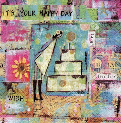 แนวภาพคำคม It's your Happy Day กระดาษแนพคินสำหรับทำงาน เดคูพาจ Decoupage Paper Napkins เป็นภาพ 4 บล๊อค ขนาด 25X25 ซม
