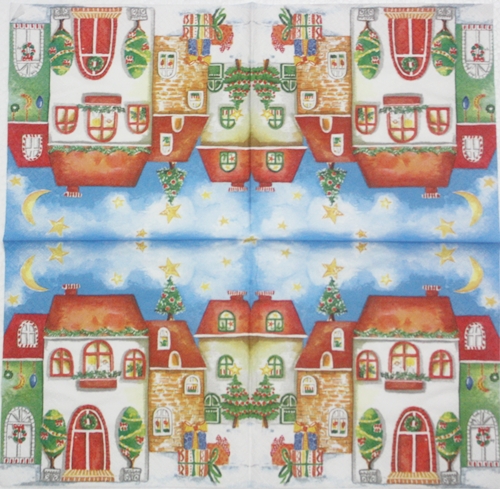 แนวภาพคริสต์มาส Christmas Town เป็นภาพบล็อค 4 กระดาษแนพกิ้นสำหรับทำงาน เดคูพาจ Decoupage Paper Napkins ขนาด 33X33cm