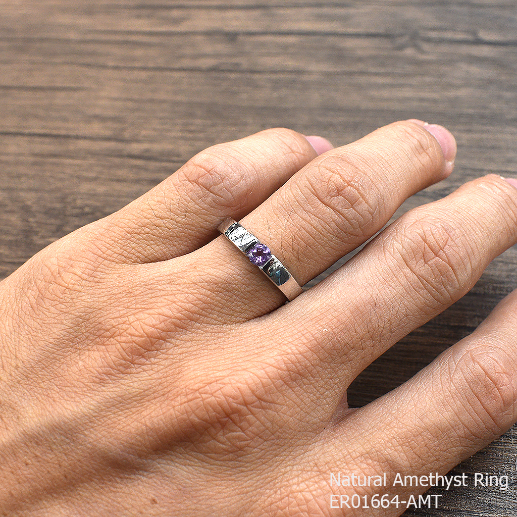 SKJewelryfactory แหวนเงินแท้ 92.5% ฝังพลอยแอมิทิสต์แท้ สไตล์น่ารัก ER01664-AMT