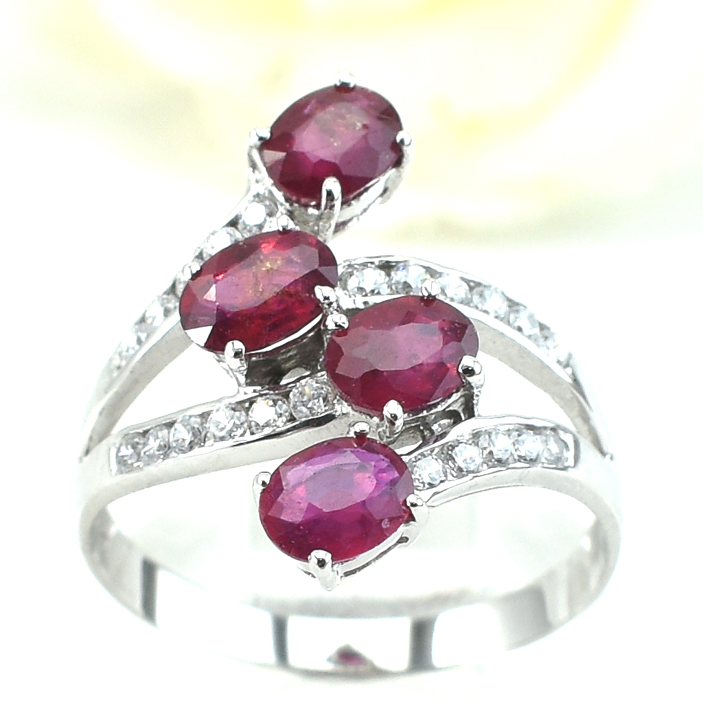 SKJewelryfactory แหวนเงินแท้ 92.5% ฝังพลอยทับทิมแท้ ดีไซด์หรูหรา ER00836-RBY