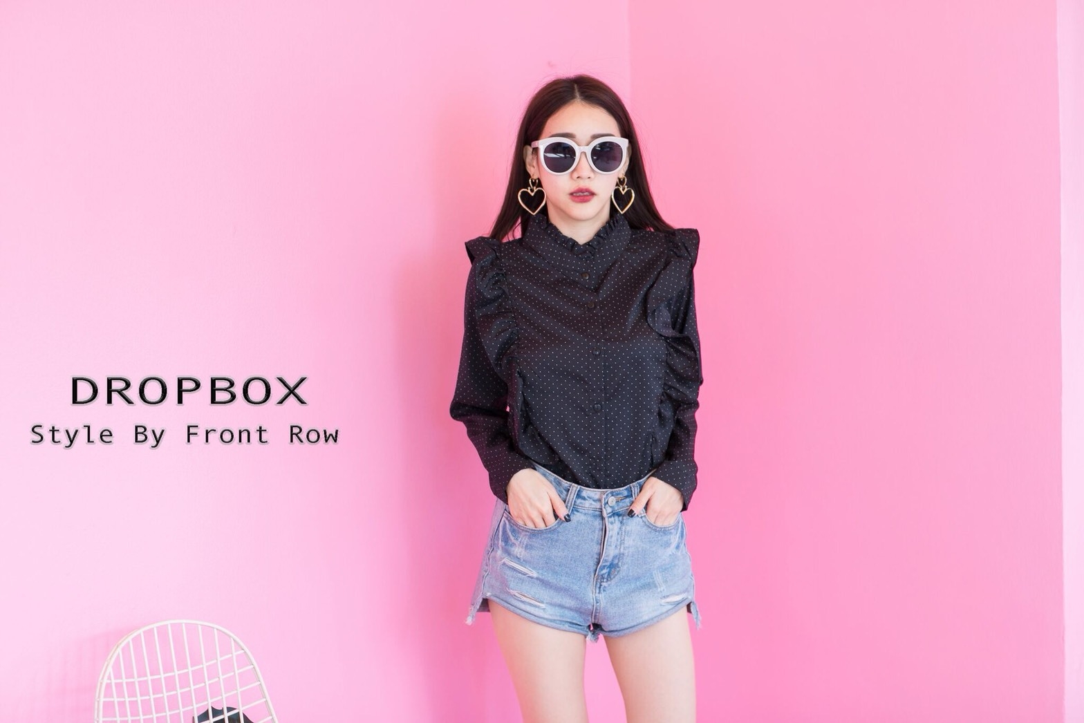 เสื้อเกาหลี พร้อมส่ง เชิ้ตเเขนยาวลายจุด