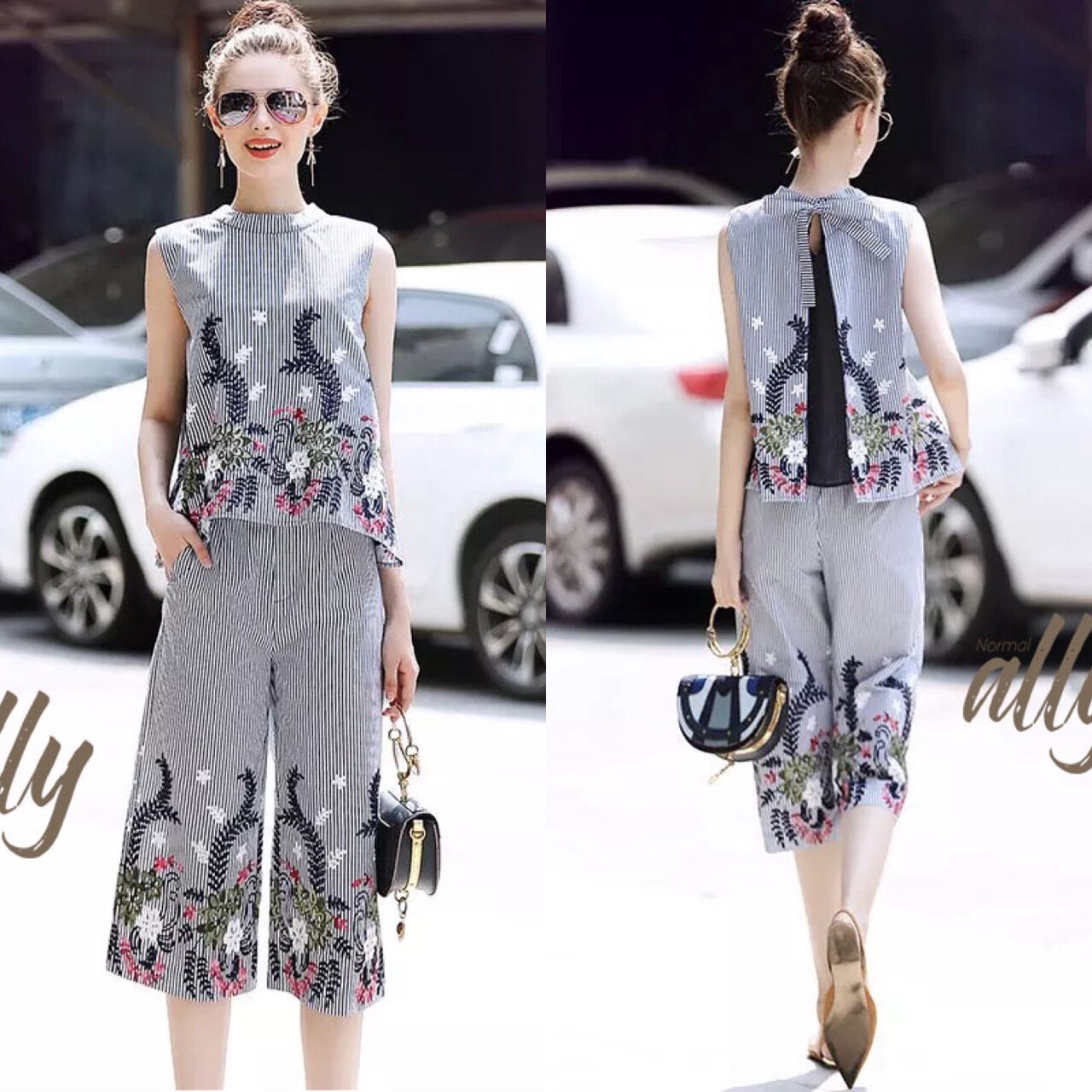 เสื้อผ้าเกาหลี พร้อมส่ง เสื้อ กับ กางเกง งานปักอย่างดี ปักสวย