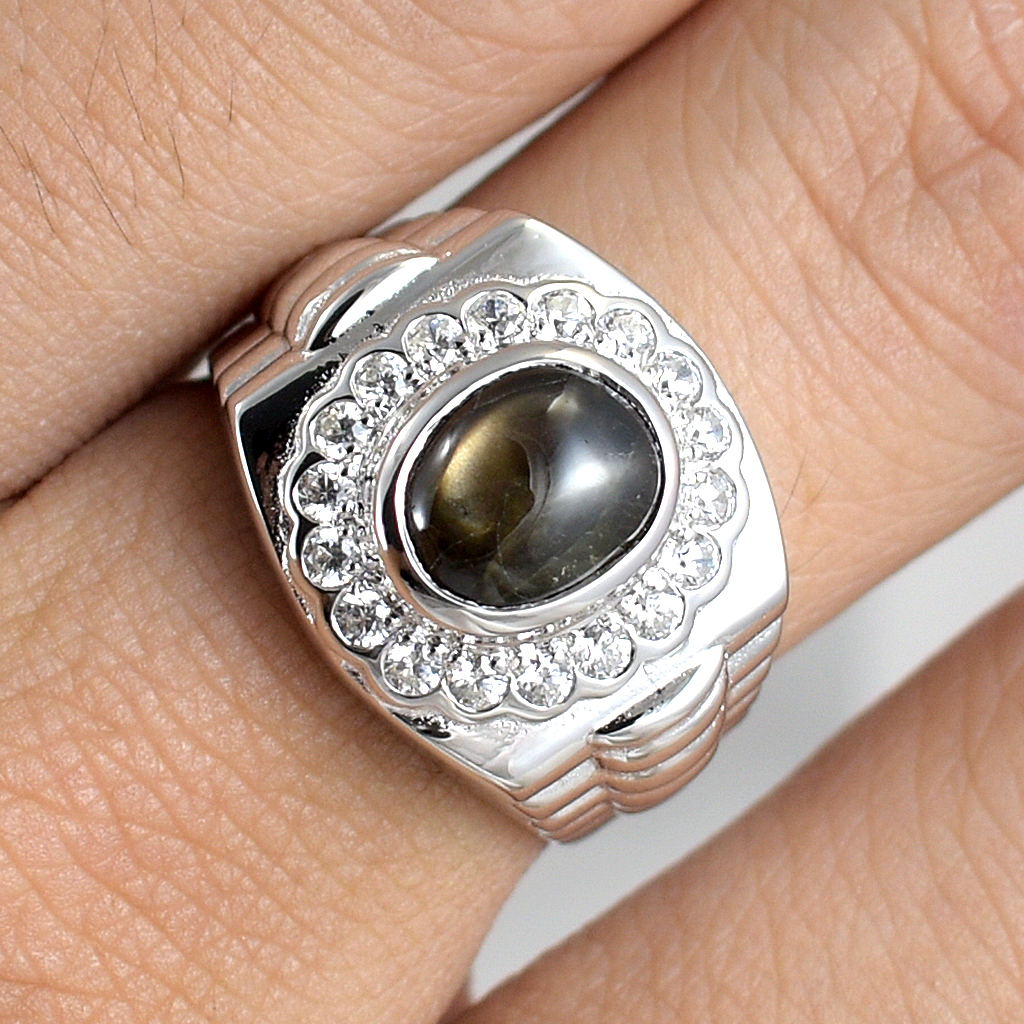 SKJewelryFactory แหวนพลอยสตาร์แซฟไฟร์แท้ สีสวย เหลือบแสงสวยงาม MR00117-BST