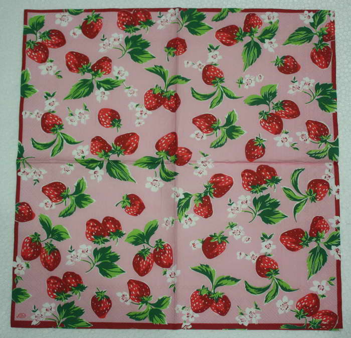 แนวภาพ Cath Kidston สตอเบอร์รี่ พื้นชมพู ผลไม้ เป็นภาพกระจายเต็มแผ่น กระดาษแนพกิ้นสำหรับทำงาน เดคูพาจ Decoupage Paper Napkins ขนาด 33X33cm