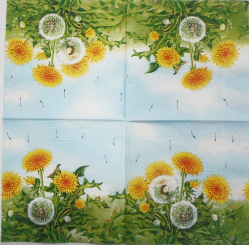 แนวภาพดอกไม้ ดอกแดนดิไลออน ปลิวกระจาย Dandelion เป็นภาพแนวยาว กระดาษแนพกิ้นสำหรับทำงาน เดคูพาจ Decoupage Paper Napkins ขนาด 33X33cm