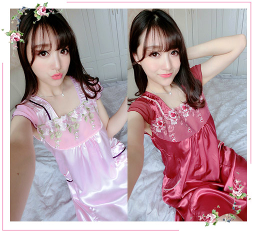 SP007 ชุดนอนกระโปรง แขนระบาย สวยหวาน มี 3 สี ขาว ม่วงอมแดง ชมพู