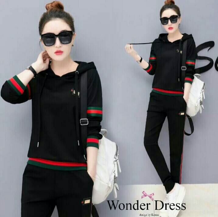 เสื้อผ้าเกาหลี พร้อมส่ง เสื้อจั๊มเปอร์มีฮู๊ตกับกางเกง