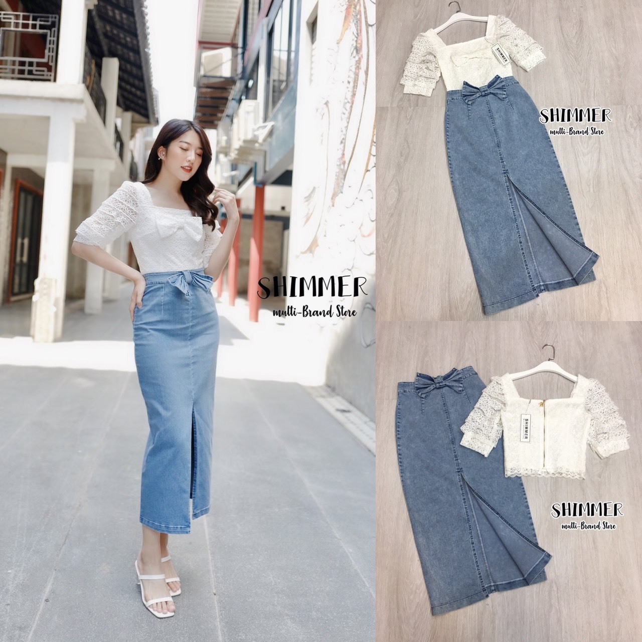 เสื้อผ้าแฟชั่น พร้อมส่ง เสื้อคอปลูกไม้แต่งโบว์