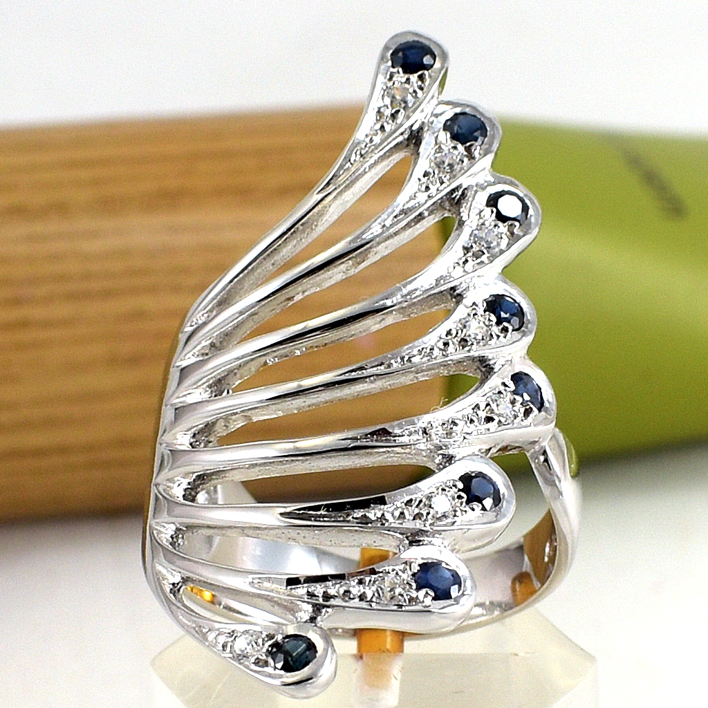 SKJewelryfactory แหวนไพลินแท้ ดีไซน์ปีกนก สไตล์หรูหรา ใส่นิ้วชี้ และ นิ้วกลางสวย ER01920-BSA