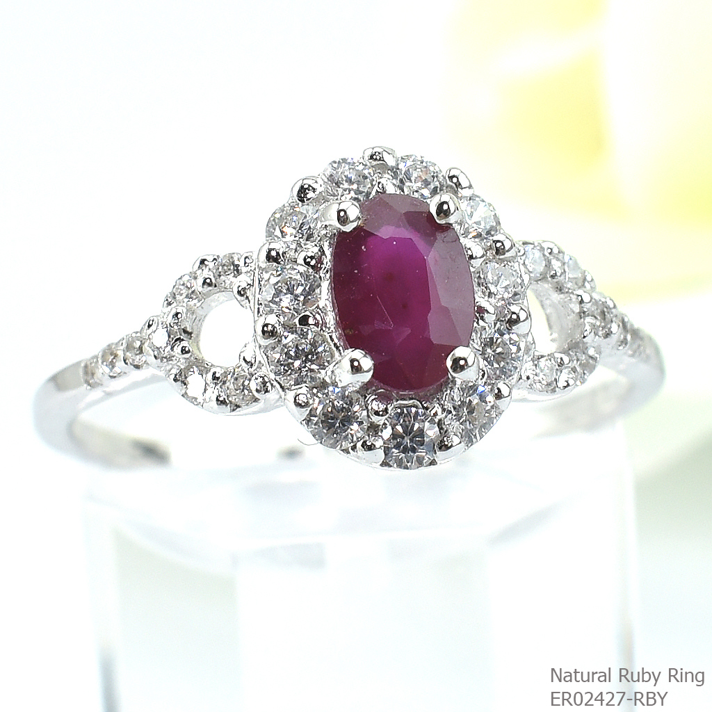 SKJewelryfactory แหวนเงินแท้ 92.5% ฝังพลอยทับทิมแท้ สไตล์หรูหรา ER02427-RBY