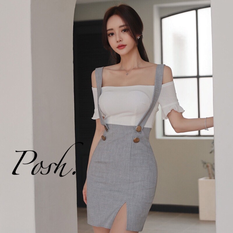 เดรสเกาหลี พร้อมส่ง Bib Skirt เดรสสั้น มาพร้อมสายเอี๊ยม