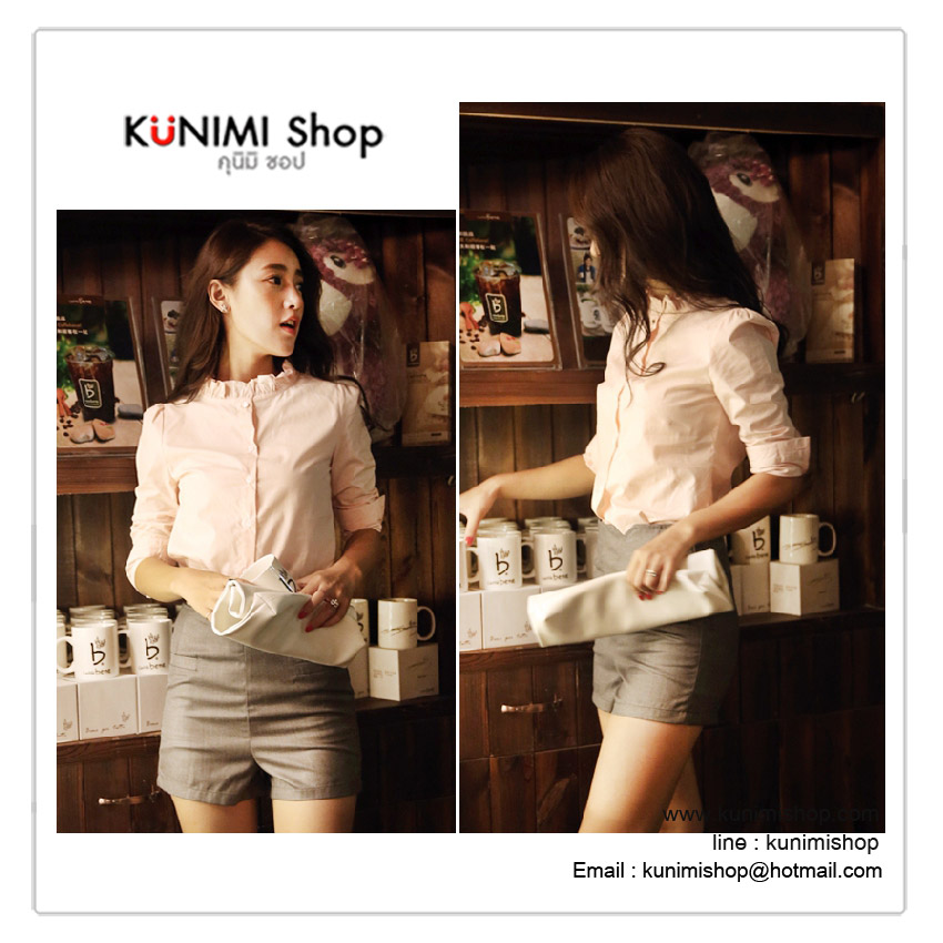  เสื้อเชิ้ต คอเต๋าระบาย แขนยาว กระดุมผ่าหน้า ใส่ได้หลายโอกาสคะ Size : M ( รอบอกไม่เกิน 35 นิ้วคะ) เนื้อผ้า : ผ้าฝ้ายคุณภาพสูง มี 4 สี : สีขาว , สีดำ , สีฟ้า , สีชมพู