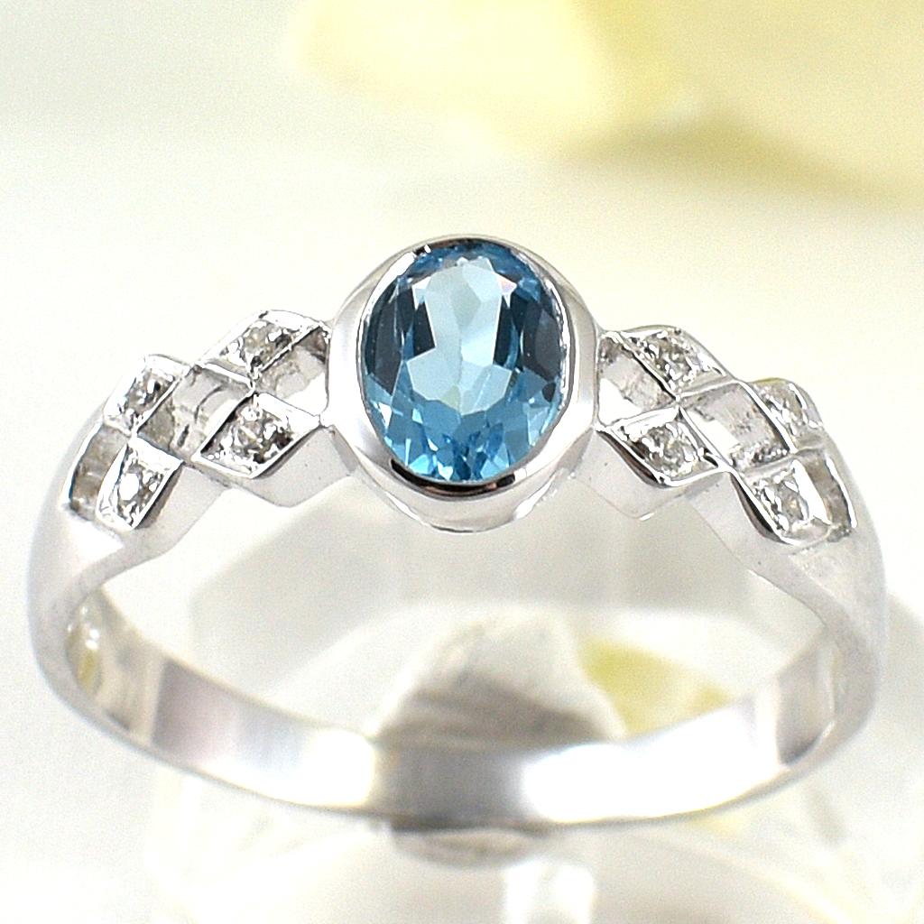 SKJewelryfactory แหวนเงินแท้ ฝังพลอยโทปาซแท้ ดีไซน์เรียบหรู ER01402-SBT