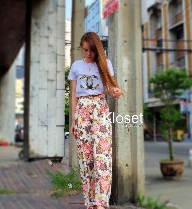 เสื้อผ้าเกาหลี พร้อมส่ง Set Chanel 2 ชิ้น เสื้อ+กางเกง