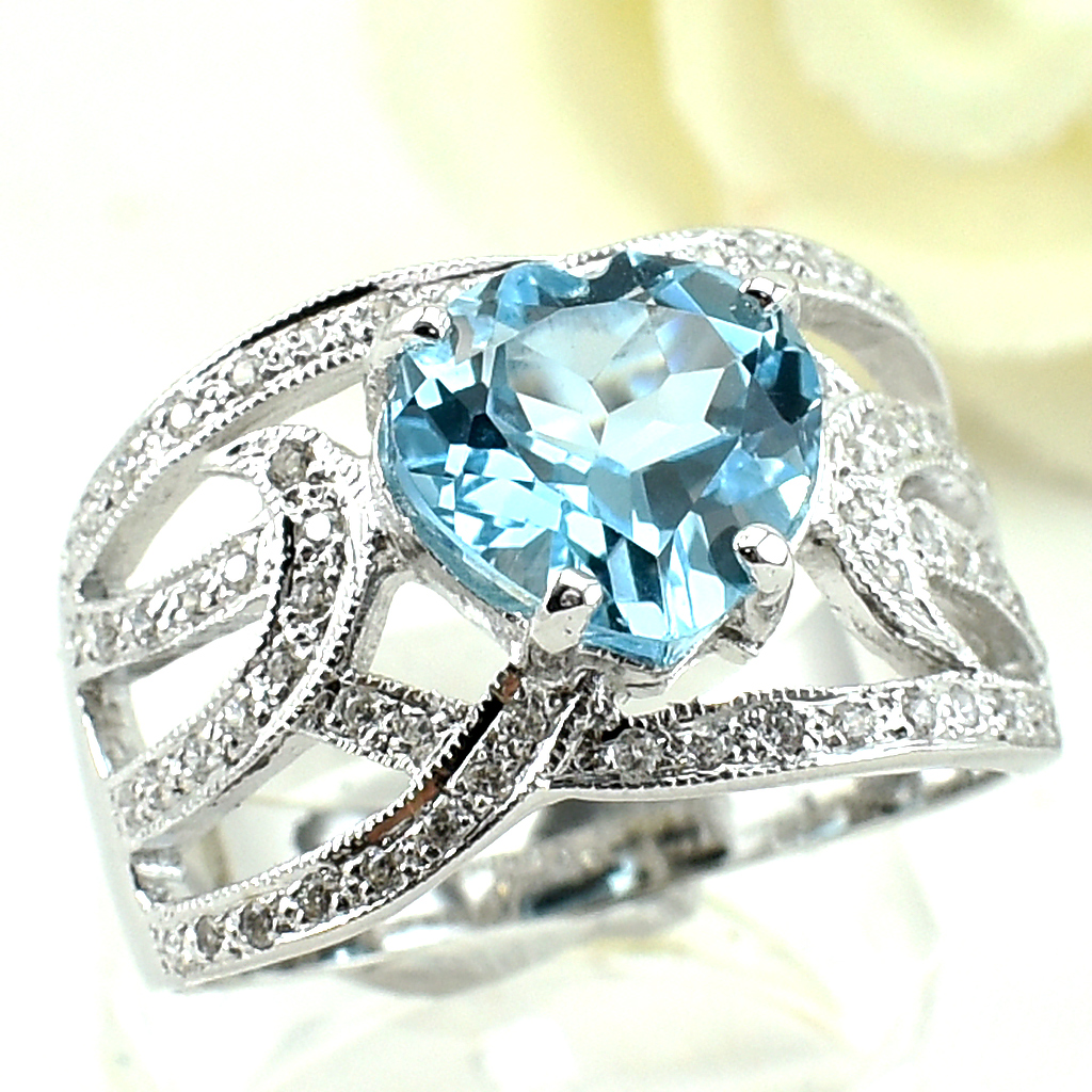 SKJewelryfactory แหวนหัวใจ ฝังพลอยบลูโทปาซแท้ ER00563-BTP