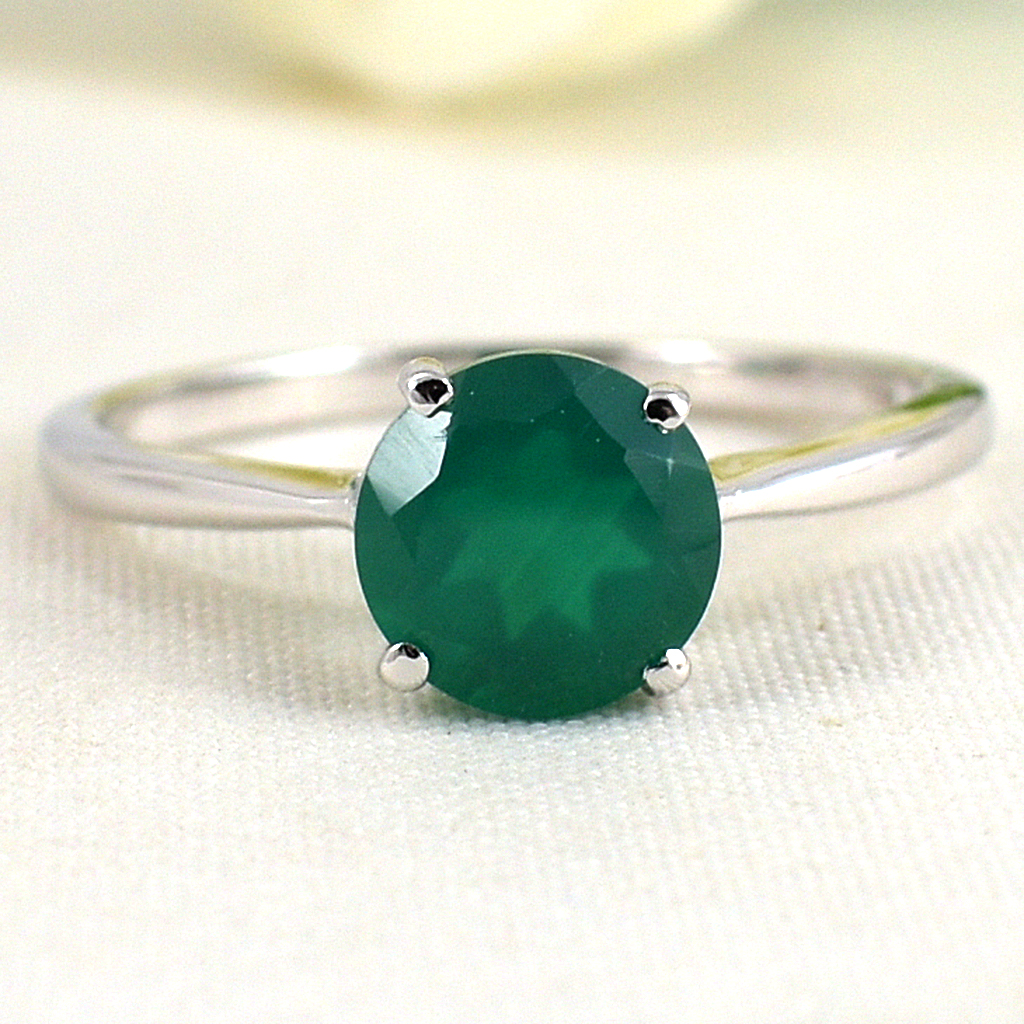 SKJewelryFactory แหวนพลอยชูยอด เม็ดเดี่ยว แหวนเงินแท้ 92.5% ฝังพลอยกรีนอะเกทแท้ ER01235-GAG
