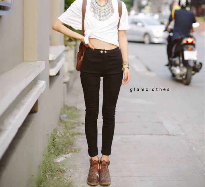 พร้อมส่ง กางเกงขายาว สีดำ เอว 2 กระดุม