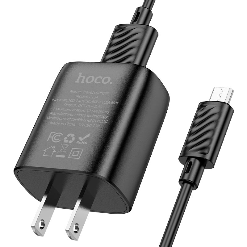 หัวชาร์จพร้อมสายชาร์จ Hoco C134 Solid USB-A 5V / 2.4A wall charger with 1m MICRO-USB