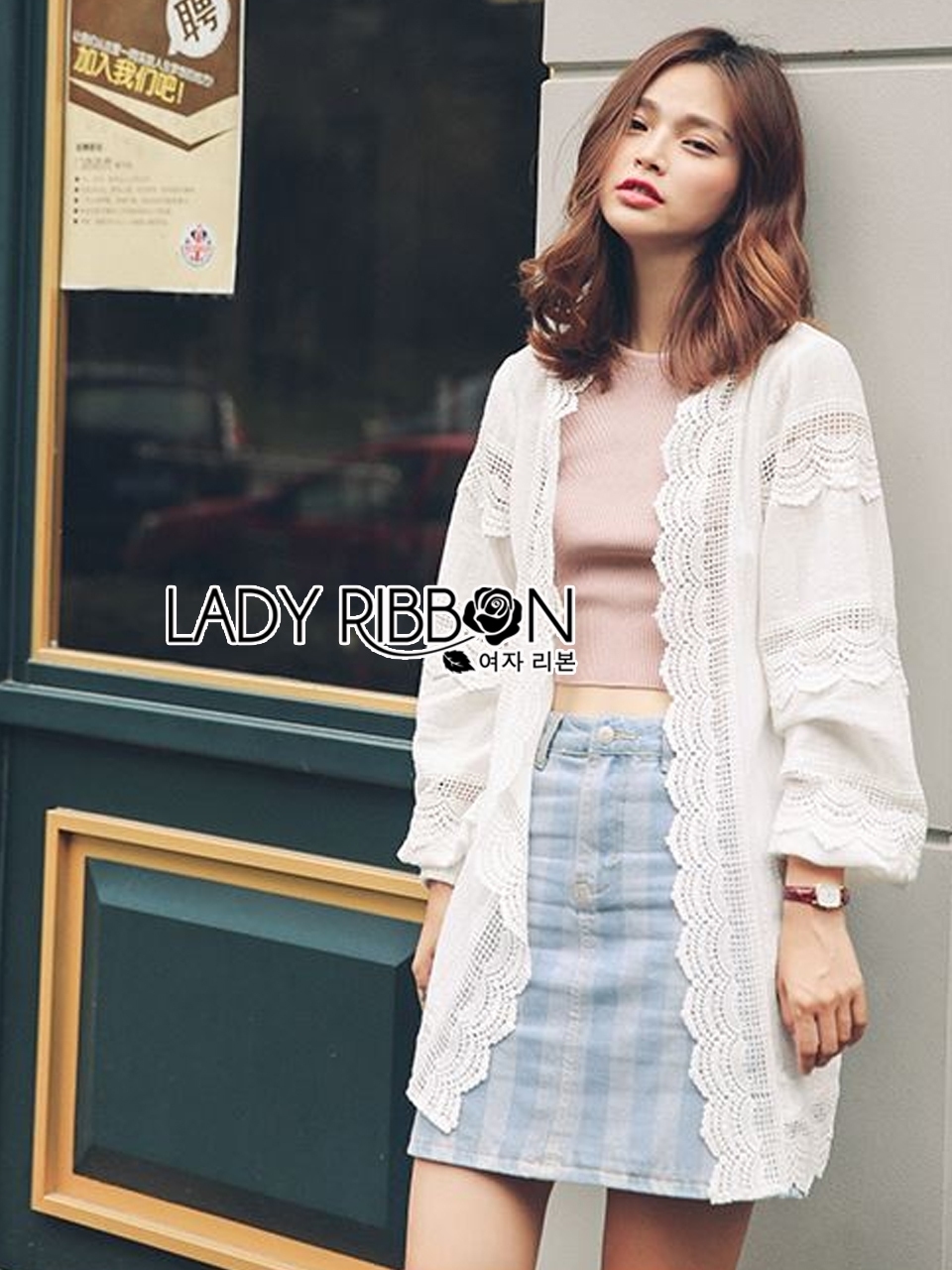 พร้อมส่ง เดรสเสื้อคลุมผ้าคอตตอนลูกไม้ขาว