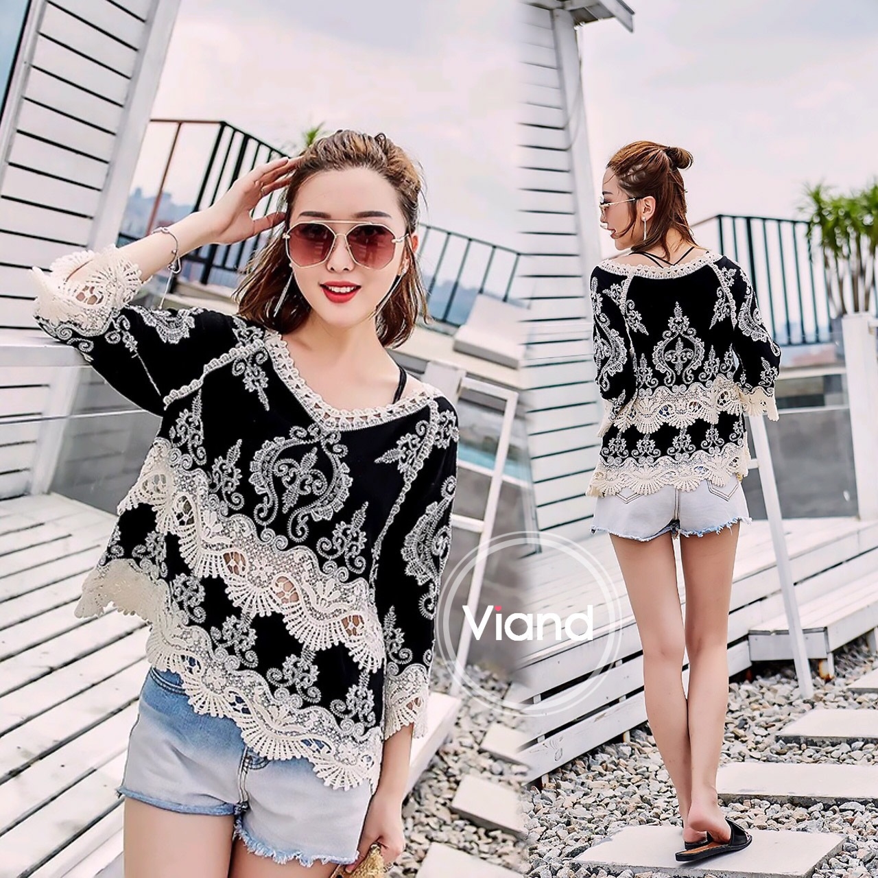 เสื้อเกาหลี พร้อมส่ง เสื้องานถักลายสุดชิค