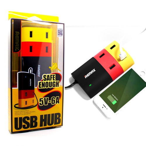 ปลั๊กไฟแบบช่อง USB มี HUB 4 Port สีสันสดใส ยี่ห้อ Remax