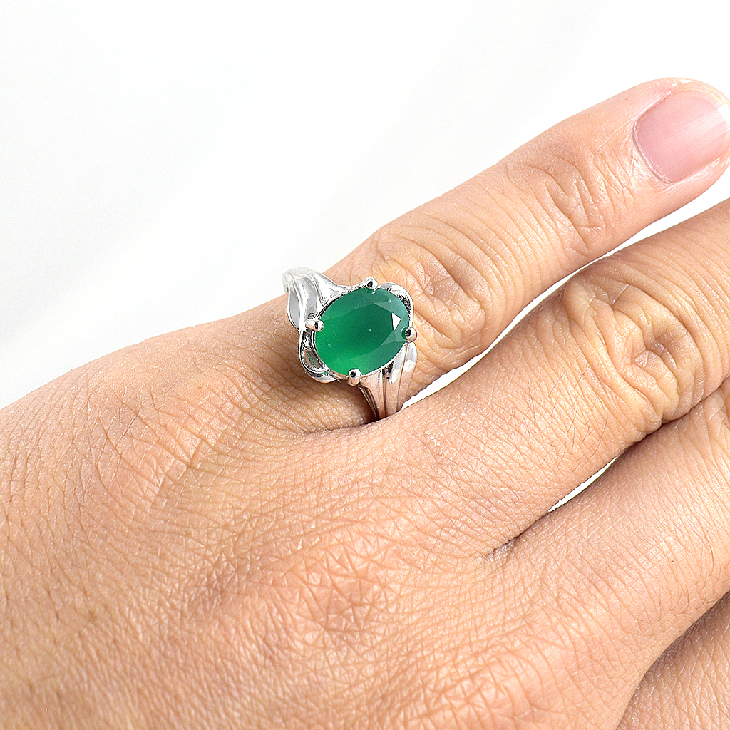 SKJewelryFactory แหวนพลอยเม็ดเดี่ยว พลอยเด่นเป็นสง่า พลอยกรีนอะเกทแท้ ER01136-GAG