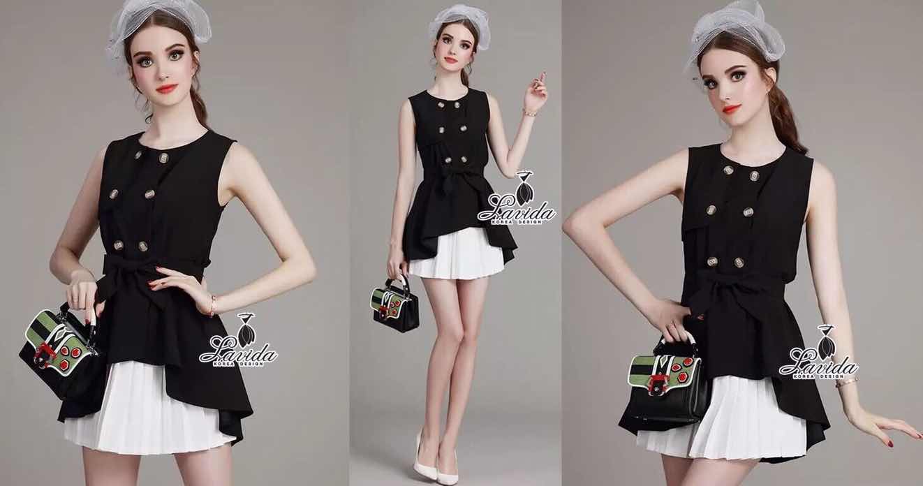 พร้อมส่ง เดรสแขนกุดกับกระโปรงสั้น