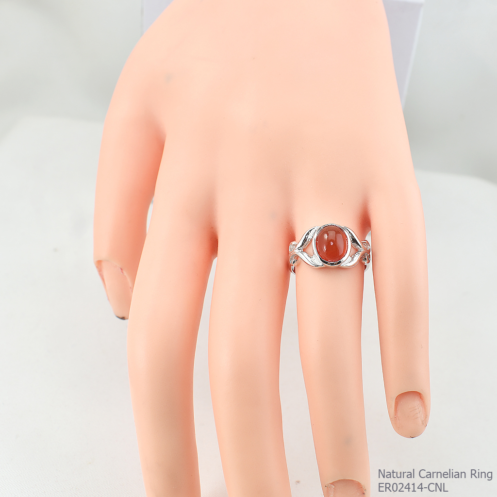 SKJewelryfactory แหวนเงินแท้ 92.5% ฝังพลอยคาร์เนเลี่ยนแท้ สีส้มสดใส ER02414-CNL