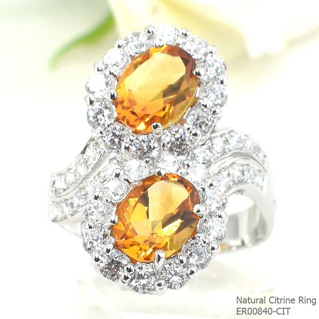 SKJewelryfactory แหวนพลอยซิทรินแท้ แหวนพลอยคู่ สไตล์หรูหรา ER00840-CIT