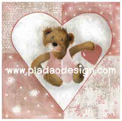 กระดาษเดคูพาจพิมพ์ลาย สำหรับทำงาน เดคูพาจ Decoupage งานฝีมือ งาน Handmade แนวภาพ Be my Valentine น้องหมี เท็ดดี้ แบร์ teddy bear ในวงล้อมหัวใจถือหัวใจให้คุณ (pladao design)