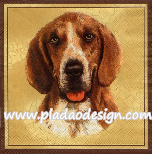กระดาษสาพิมพ์ลาย สำหรับทำงาน เดคูพาจ Decoupage แนวภาพ สุนัข น้องหมา สีโทนน้ำตาลขาว บนพื้นครีม