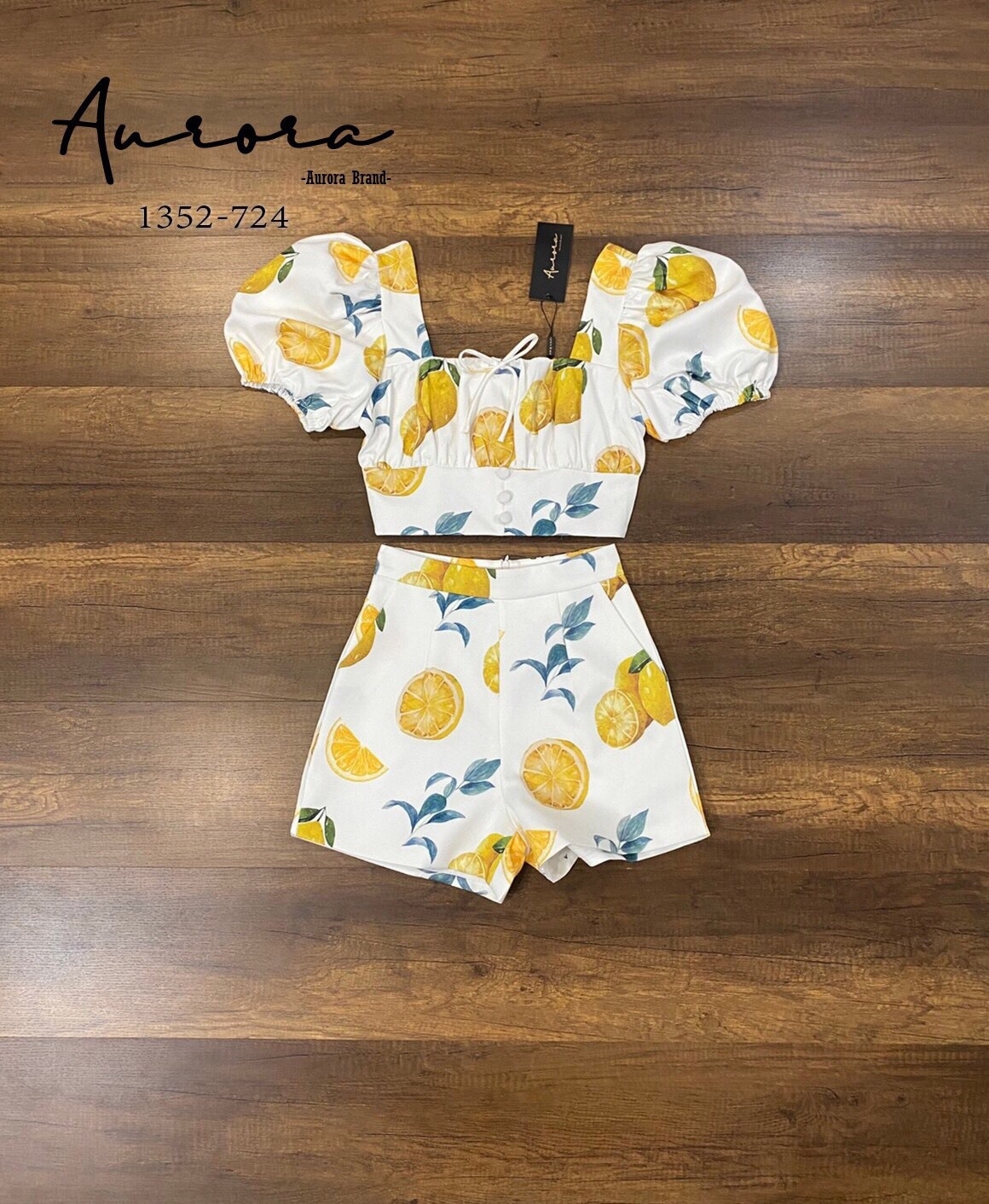 เสื้อผ้าเกาหลี พร้อมส่ง Setเสื้อลายเลมอนสุดน่ารัก