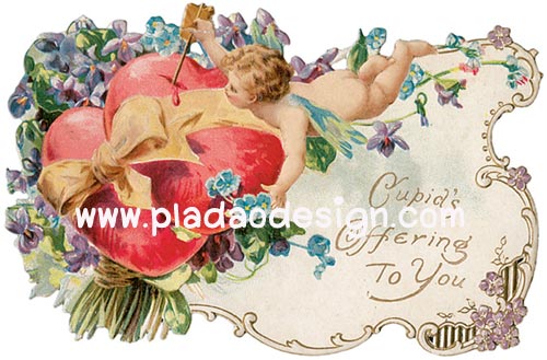 กระดาษเดคูพาจพิมพ์ลาย สำหรับทำงาน เดคูพาจ Decoupage งานฝีมือ งาน Handmade แนวภาพ Cupid's offering to you กามเทพน้อย บรรจงระบายสีแดงบนหัวใจที่ห่อเป็นของขวัญ และมัดร้อย2 ดวงใจเป็นหนึ่ง ปลาดาวดีไซน์