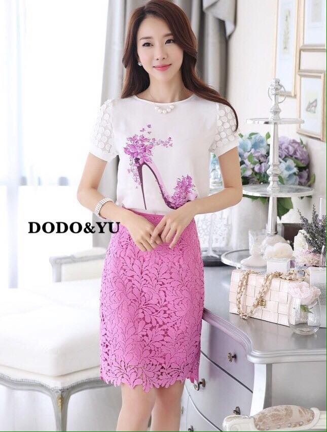 พร้อมส่ง ชุดเซ็ตเสื้อผ้าชีฟองรองเท้าแก้ว