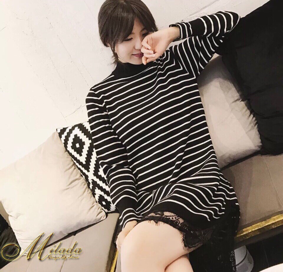 เสื้อผ้าเกาหลี พร้อมส่ง เสื้อตัวยาว คอปีน แขนยาว