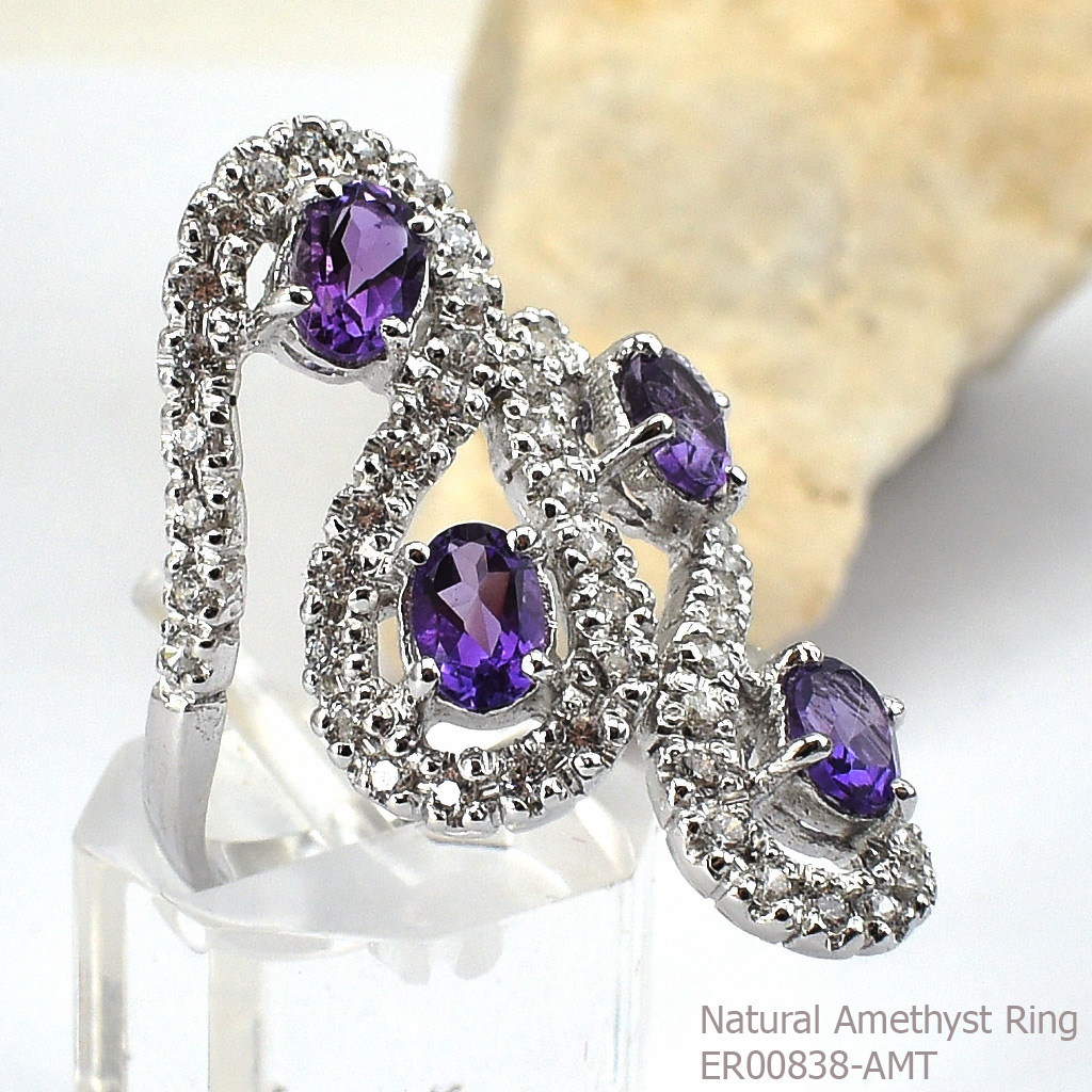 SKJewelryfactory แหวนเงินแท้ 92.5% ฝังพลอยแอมิทิสต์แท้ สไตล์หรูหรา ER00838-AMT