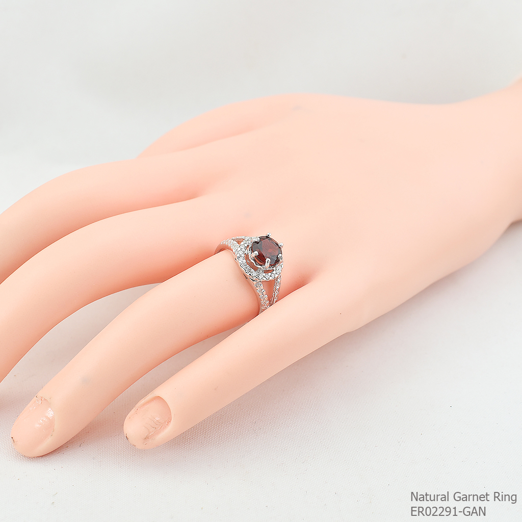 SKJewelryFactory แหวนโกเมนแท้ พลอยทรงกลม เนื้อพลอยสะอาด สีพลอยสวยมาก ER02291-GAN