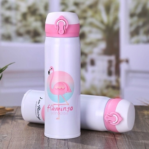 กระบอกน้ำเก็บอุณหภูมิ แบบนกฟามิงโก้ สามารถใส่ได้ทั้งร้อนและเย็น ขนาด 500 ml.
