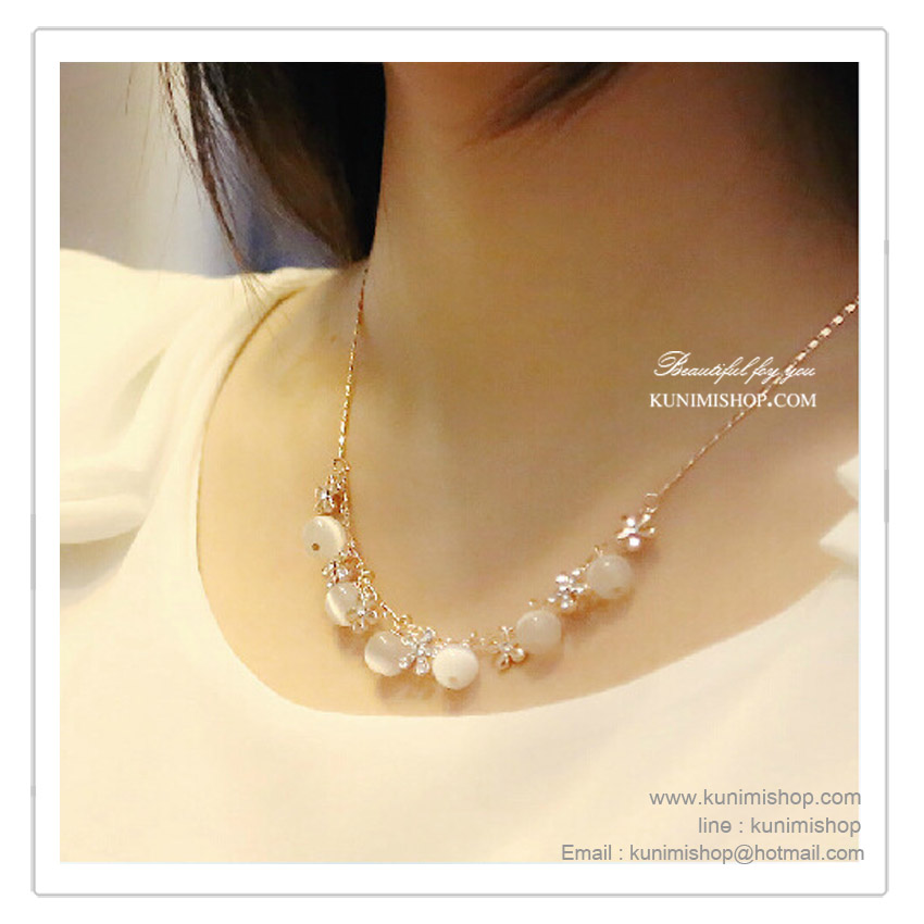 WT047 สร้อยสีทอง ประดับด้วย เพชร และ โอปอล สวยหรู น่ารัก ใส่ได้ทุกโอกาส