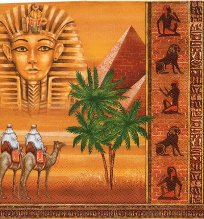 แนวภาพอียิปต์ สฟิงซ์ อาหรับขี่อูฐ Egypt เป็นภาพแนวยาว กระดาษแนพกิ้นสำหรับทำงาน เดคูพาจ Decoupage Paper Napkins ขนาด 33X33cm