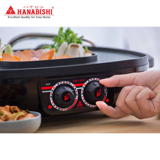 HANABISHI รุ่น HM-1400 กระทะปิ้งย่างชาบู เตาปิ้งย่างไฟฟ้า ย่างบาบีคิว หม้อไฟฟ้า กระทะย่างหมู