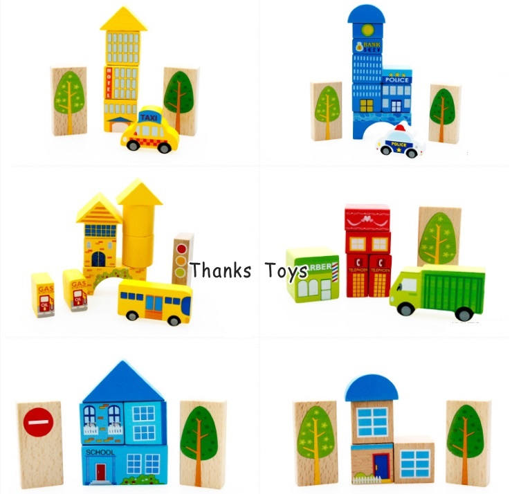 บล็อกไม้สร้างเมือง 62 ชิ้น