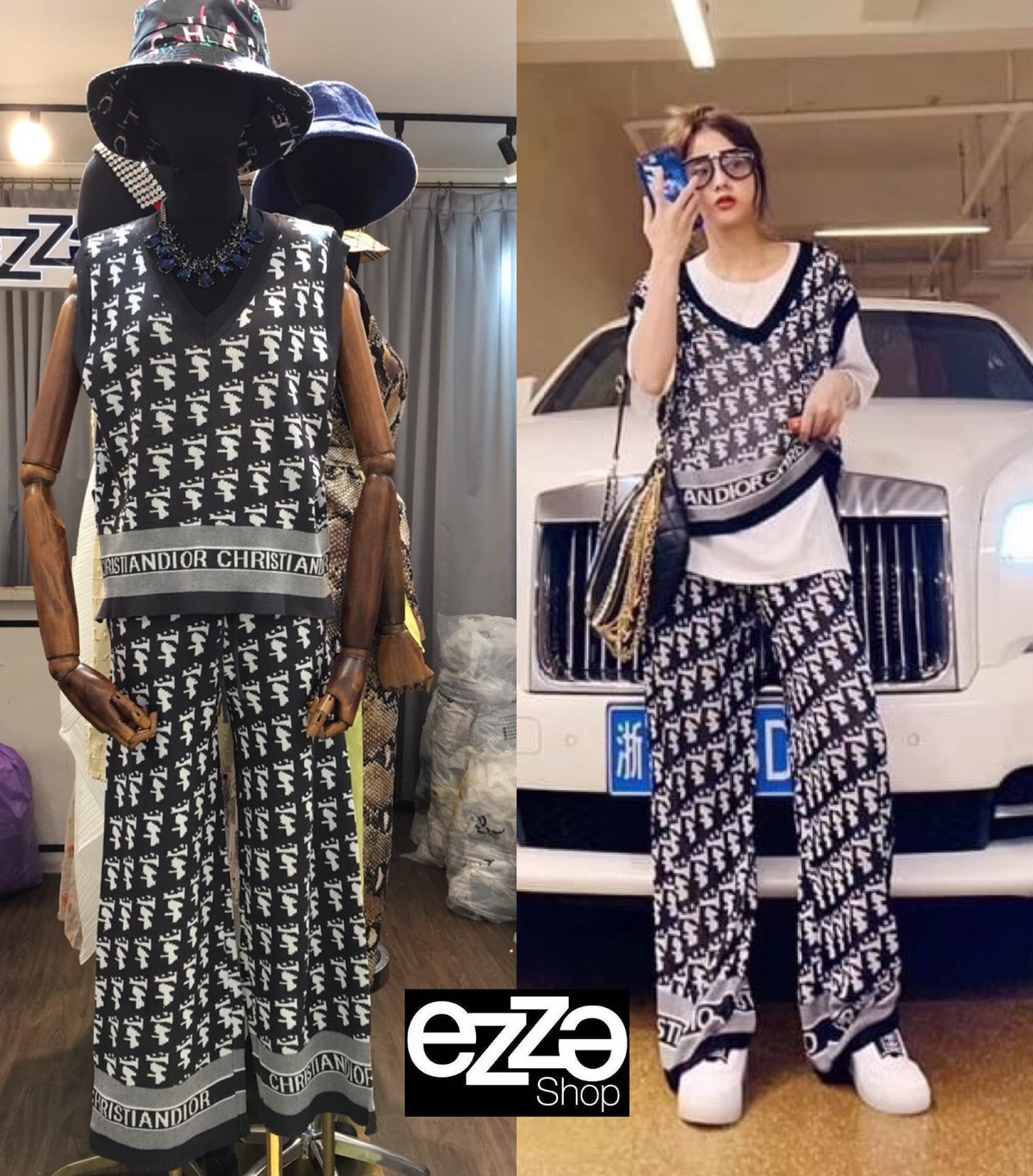 เสื้อผ้าเกาหลี พร้อมส่ง เสื้อคอวีนิตติ้งแขนกุด