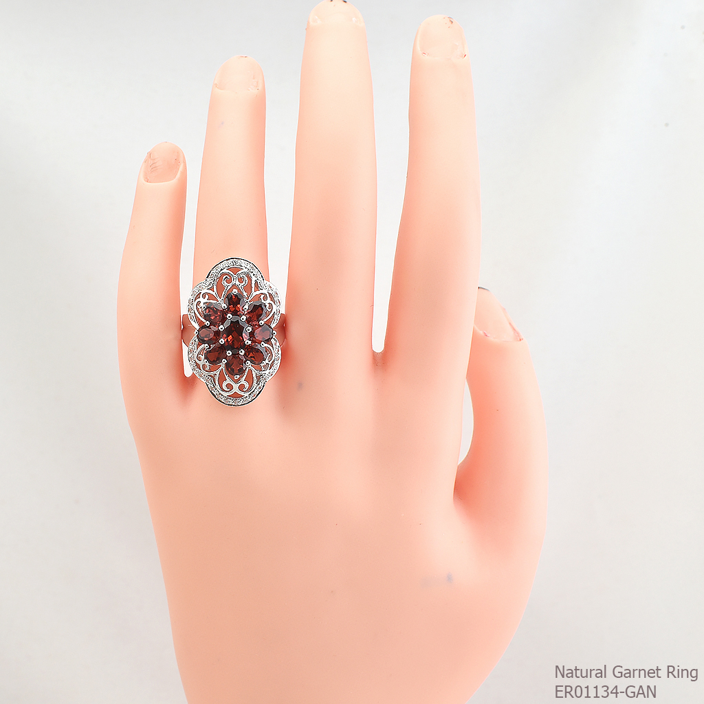 SKJewelryFactory แหวนเงินแท้ 92.5% ฝังพลอยโกเมนแท้ ER01134-GAN