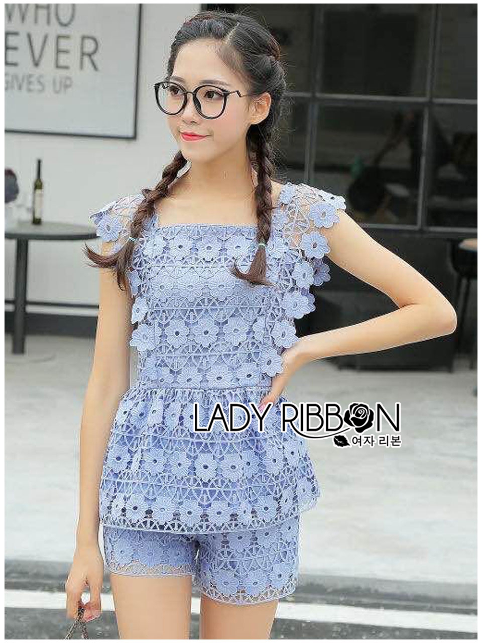 พร้อมส่ง เสื้อแขนกุดและกางเกงขาสั้นผ้าลูกไม้