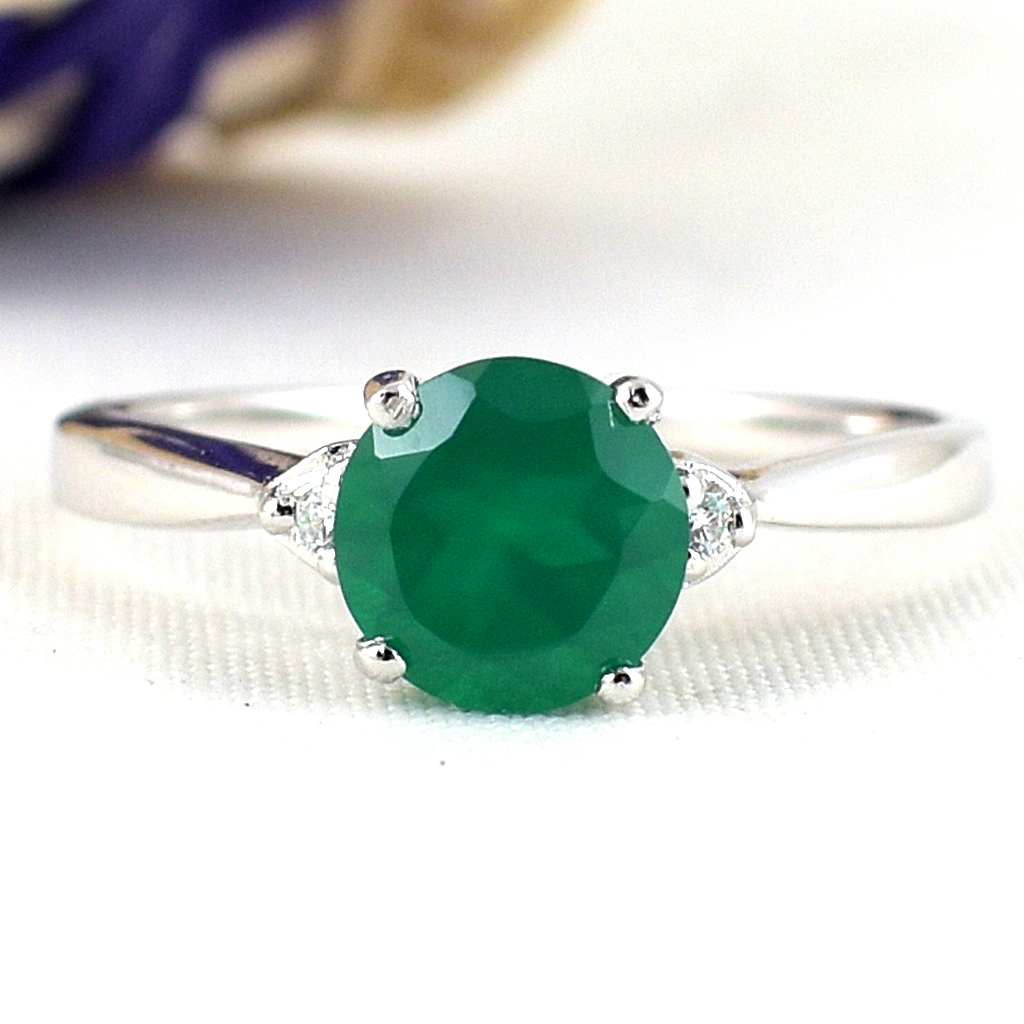 SKJewelryFactory แหวนพลอยชูยอด พลอยกรีนอะเกทแท้ และเพชร ER01202-GAG
