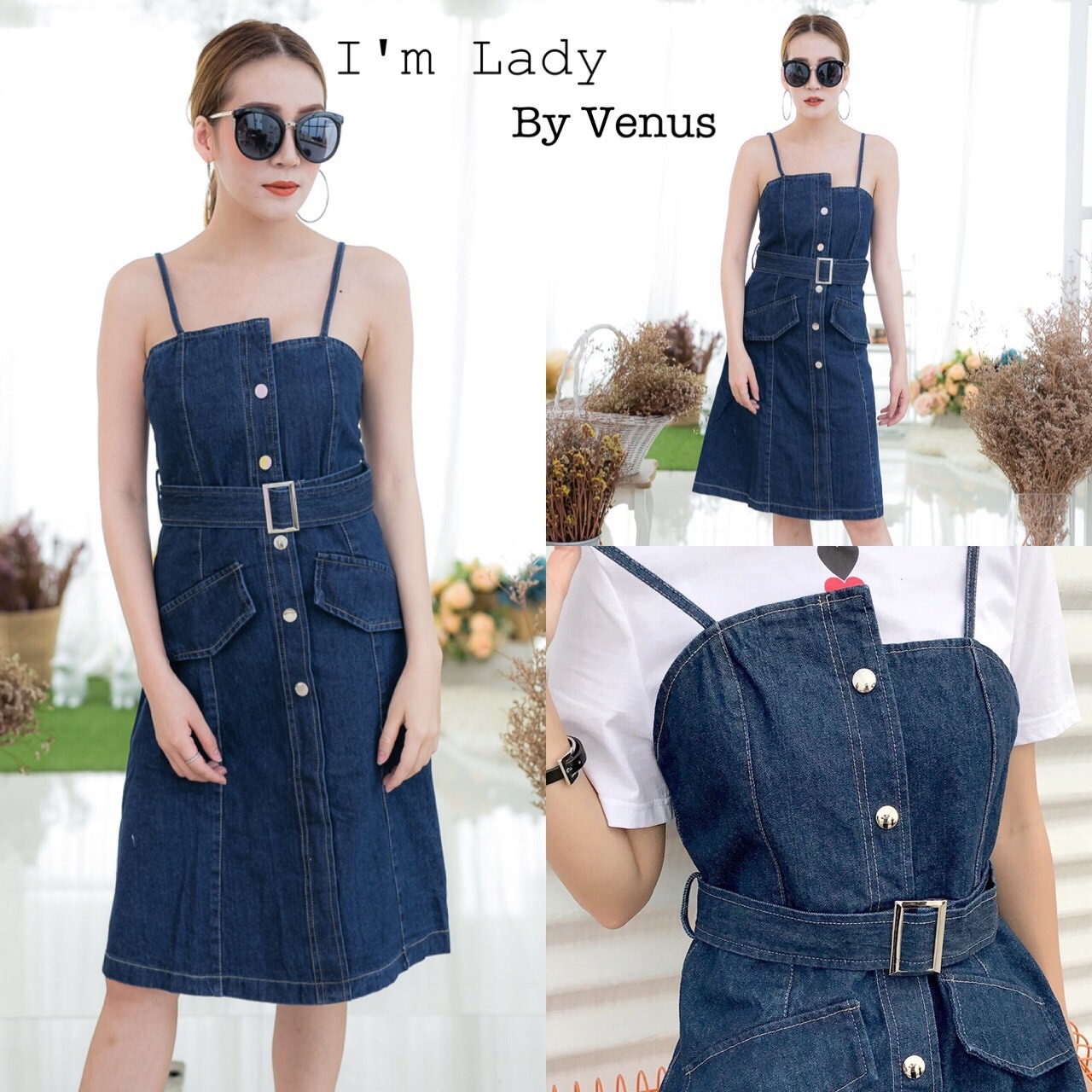 พร้อมส่ง เดรสสายเดี่ยวยีน
